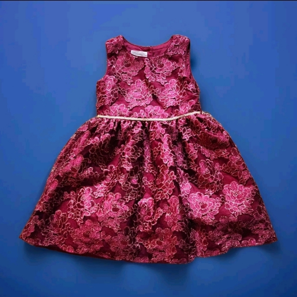 Pastourelle by Pippa & Julie Floral Lace Overlay Dress Size 6X Colors Maroon